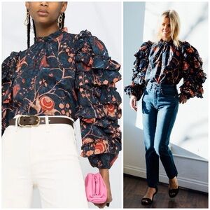 ULLA JOHNSON PIPPA BLOUSE in MOONLIGHT Navy SZ US 4